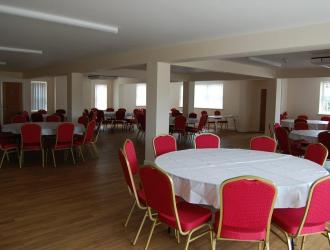 Hall with round tables and chairs set